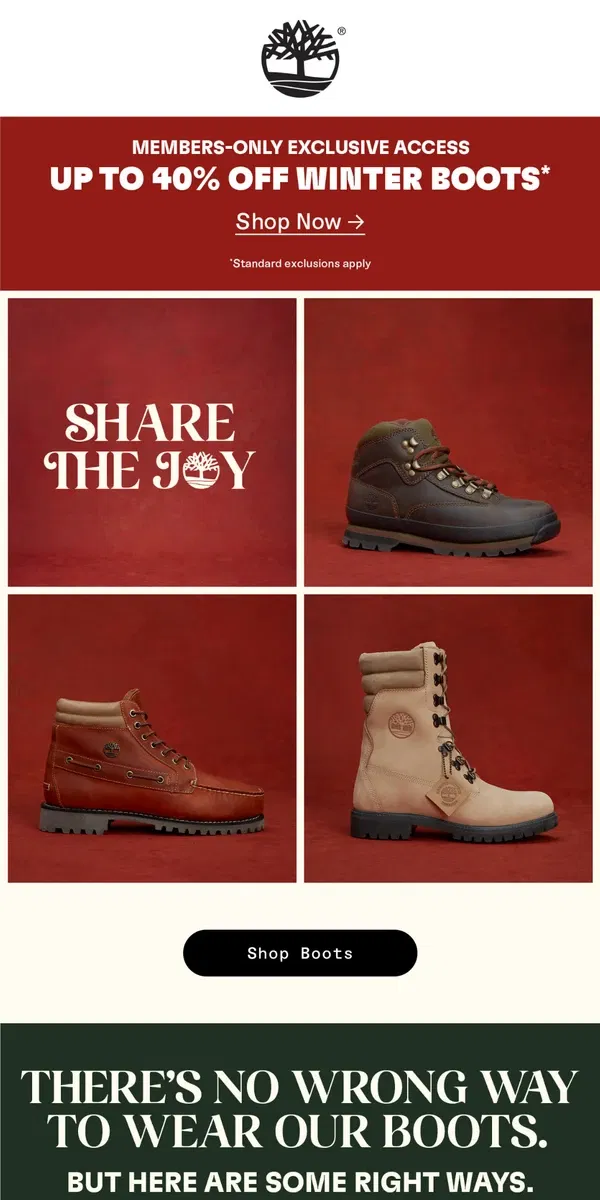 Email from Timberland. Members Only: Up to 40% Off Winter Boots!