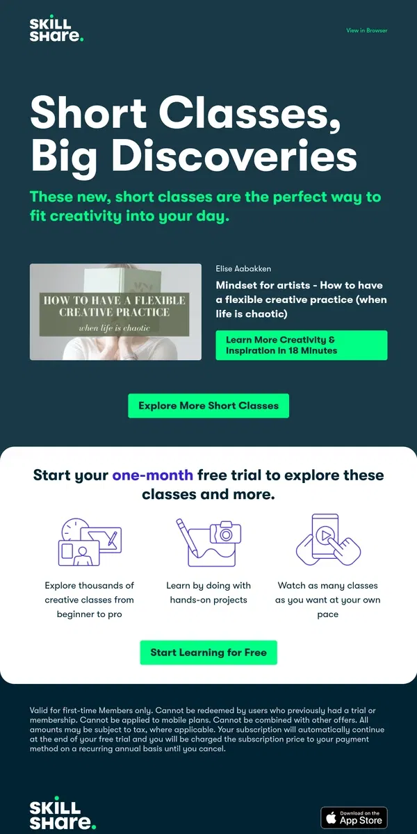 Email from Skillshare. Classes Under 30 Minutes, Picked For You