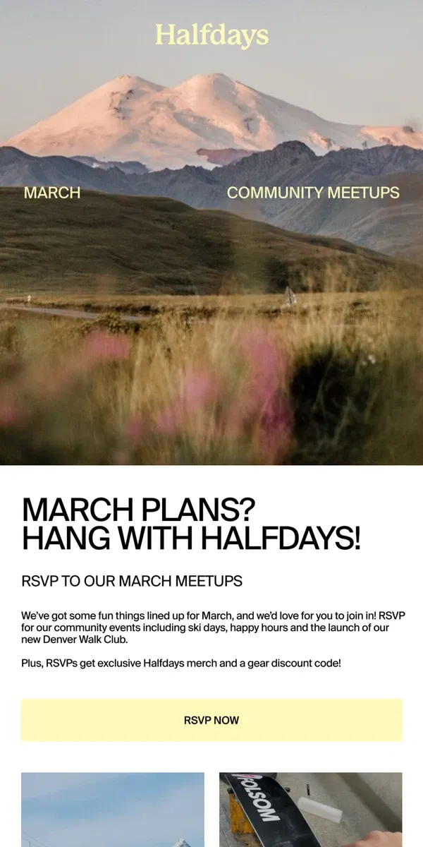 Email from Halfdays. March Meetups Are Live!