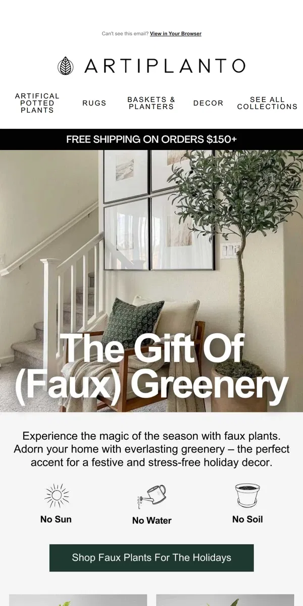 Email from Artiplanto. 🌿Deck the Halls with Faux Foliage