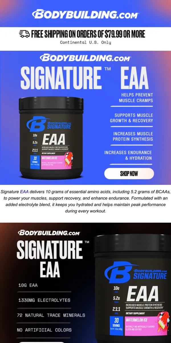 Email from Bodybuilding.com. 💪 Signature EAAs: Your Secret Weapon for Maximum Muscle Support!