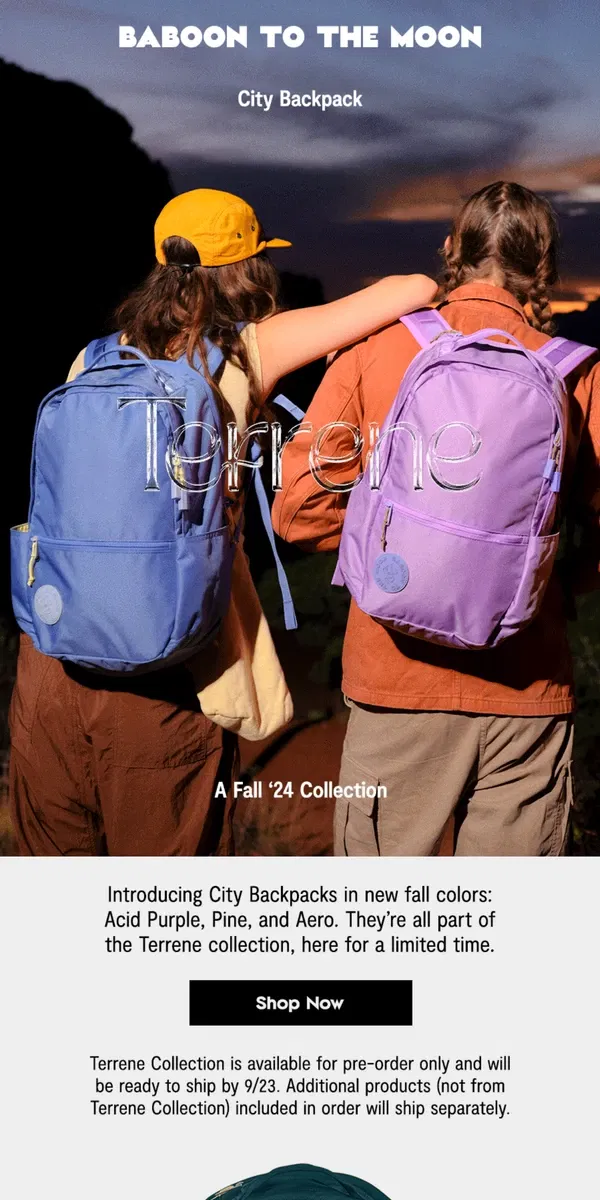 Email from Baboon To The Moon. CITY BACKPACKS IN NEW FALL COLORS