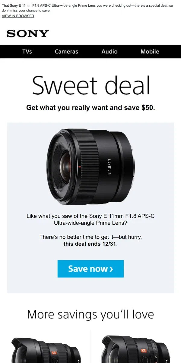 Email from Sony. You Saw It, You Loved It, Now Get It | Plus, Save $50