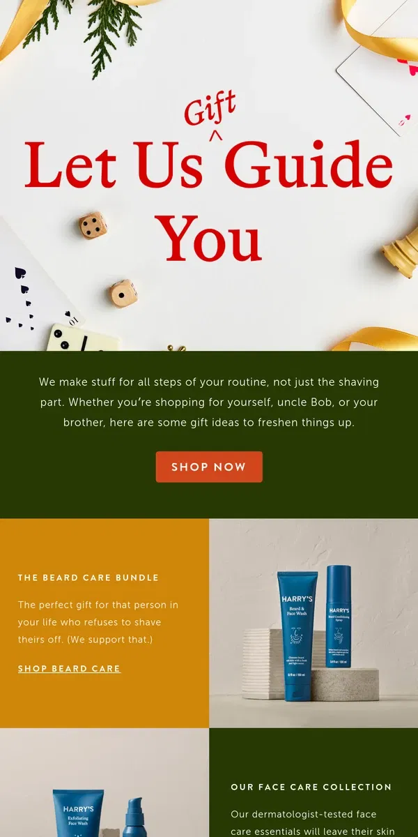 Email from Harry's. Your guide to gifts, the non-shaving edition