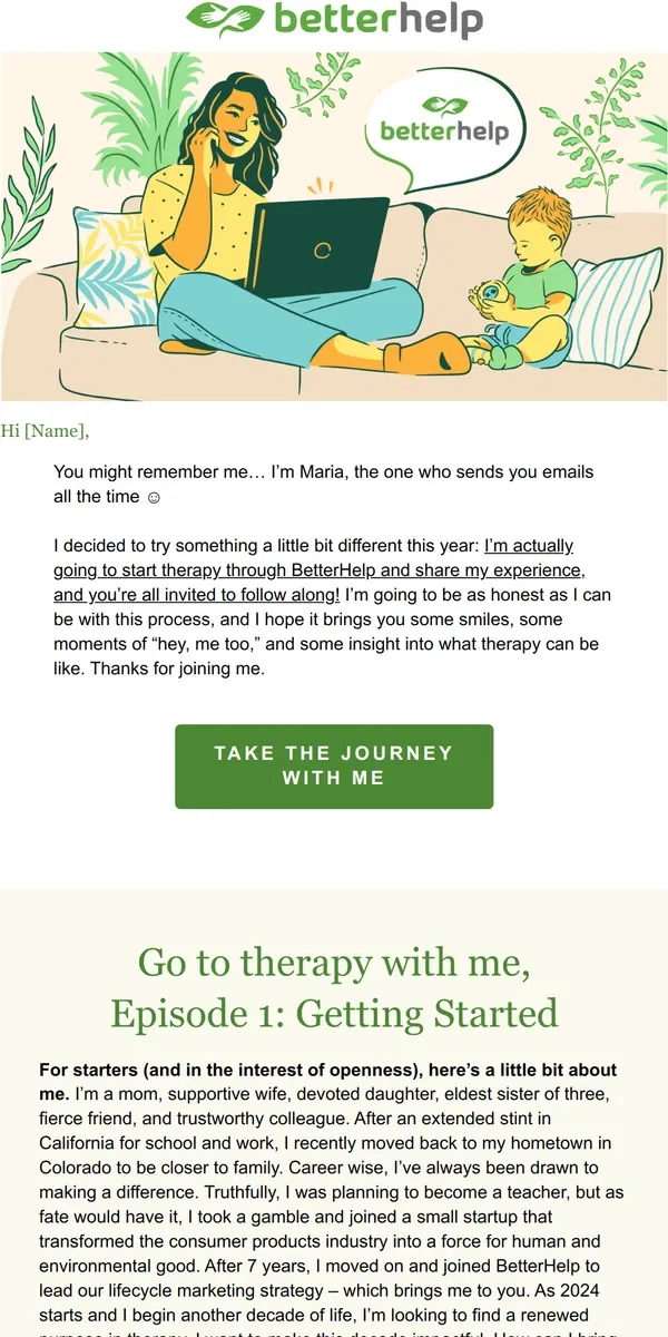 Email from BetterHelp. Go to therapy with me