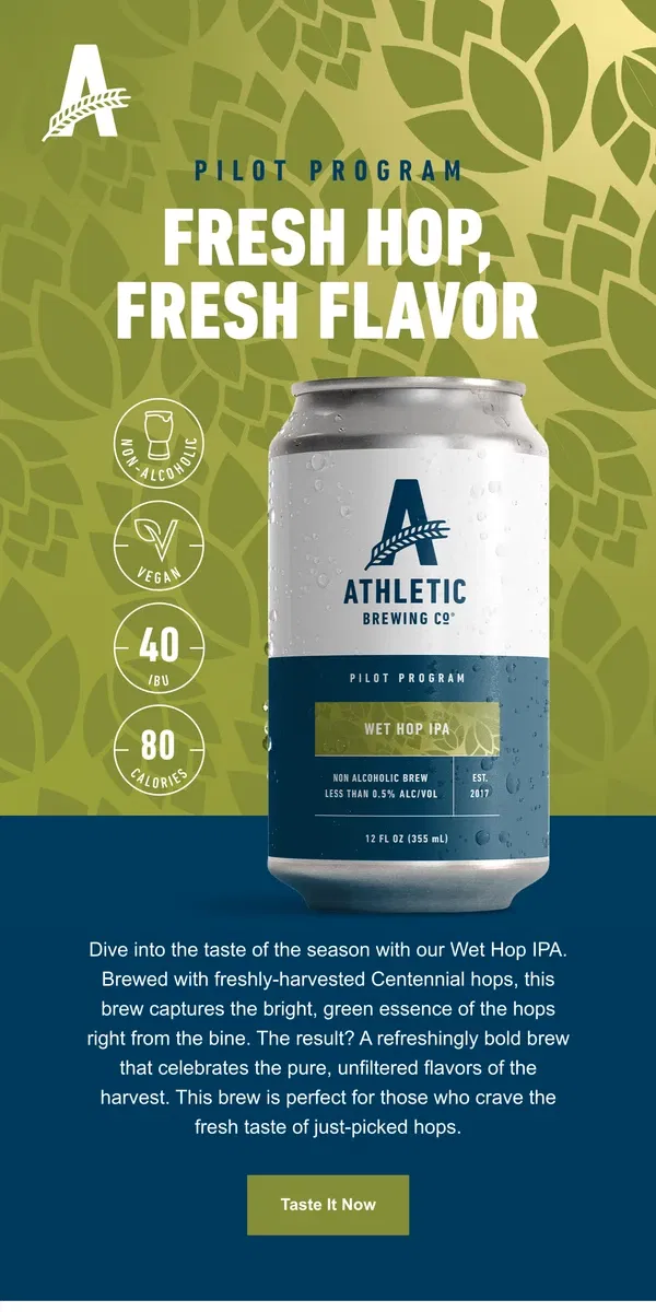 Email from Athletic Brewing Co. Dive into Freshness: Wet Hop IPA