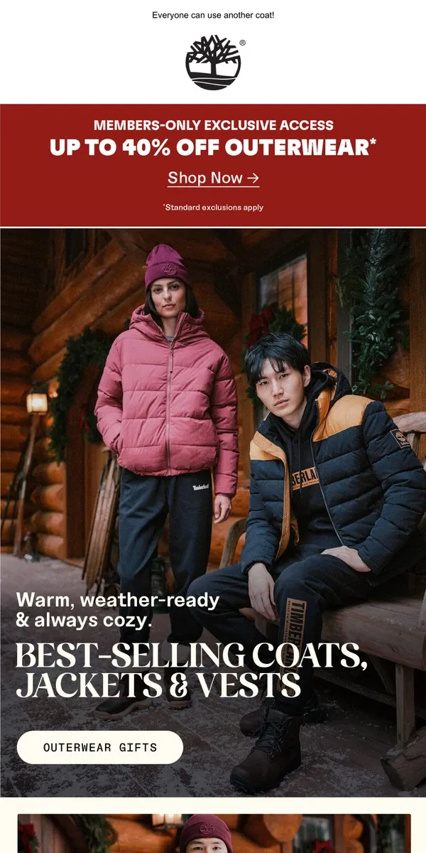 Email from Timberland. Best-Selling Outerwear Gifts Are In Stock!