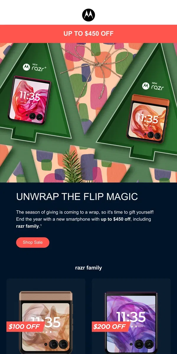 Email from Motorola. Unwrap the Savings 🎀 UP TO $450 OFF