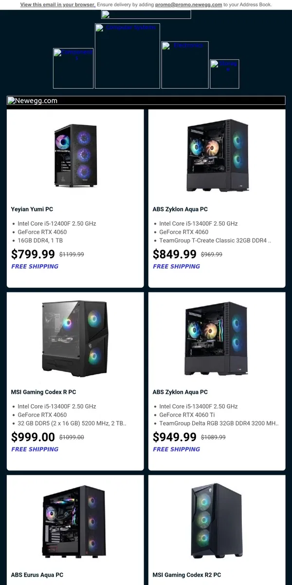 Email from Newegg. 🏀Spring Madness Sale on Gaming Desktops🏀