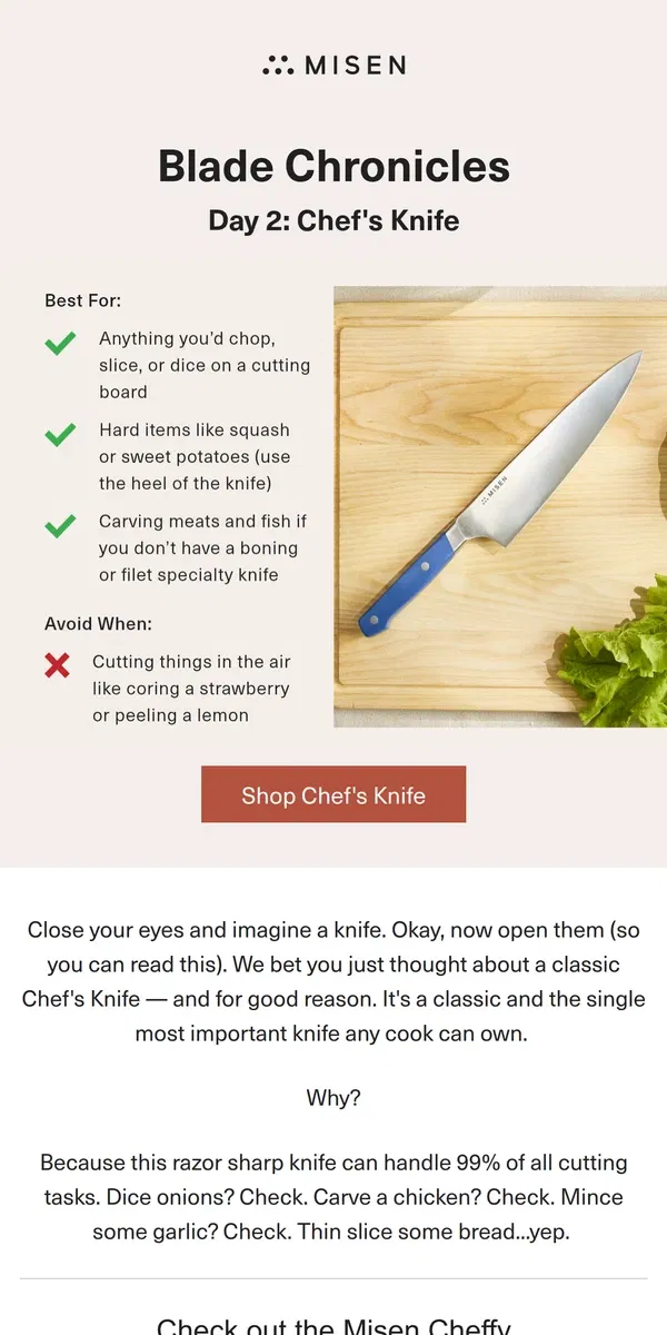 Email from Misen. Blade Chronicles Day 2: The Chef's Knife