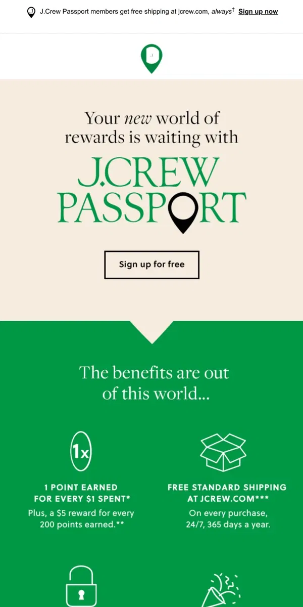 Email from J.Crew. New arrivals = new ways to earn