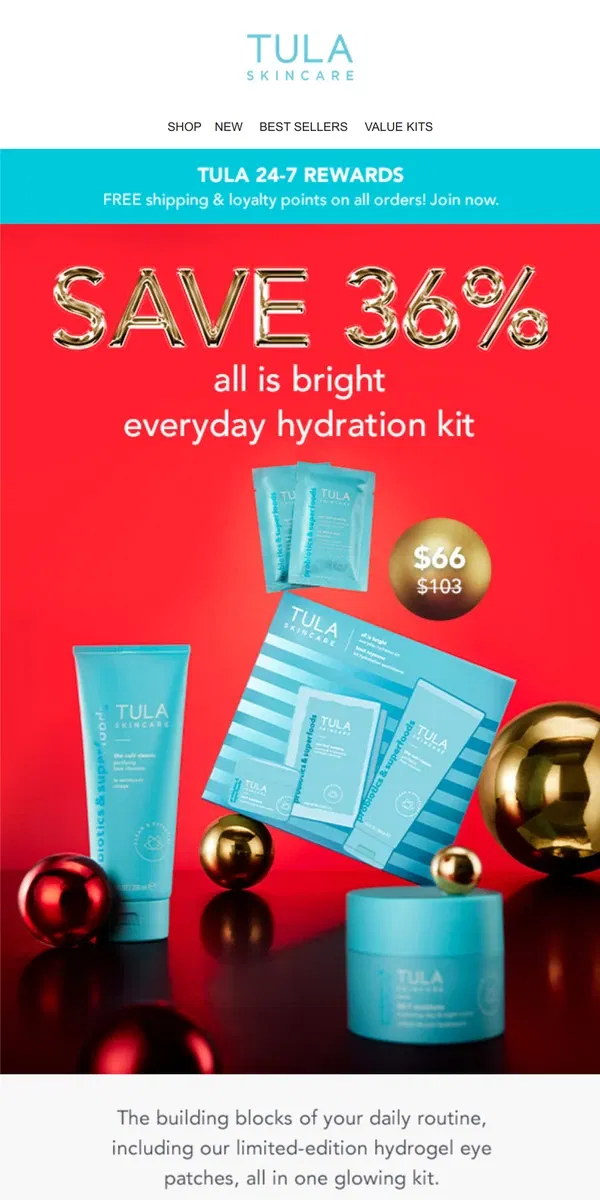 Email from TULA Skincare. Must-have daily skin saviors