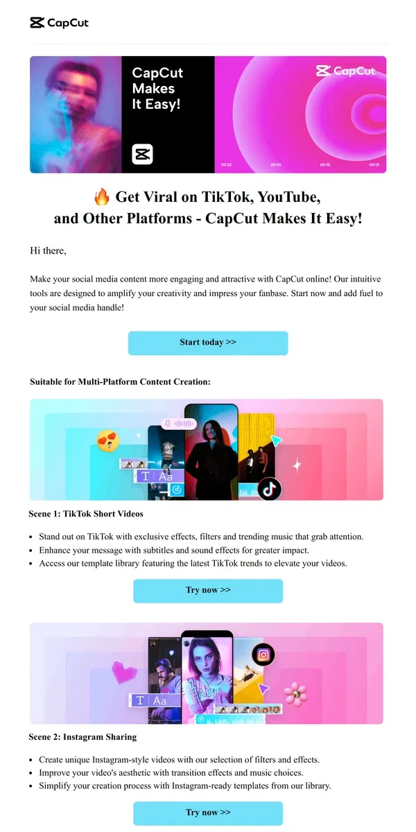 Email from CapCut. 🔥 Get Viral on TikTok, YouTube, and Other Platforms - CapCut Makes It Easy!