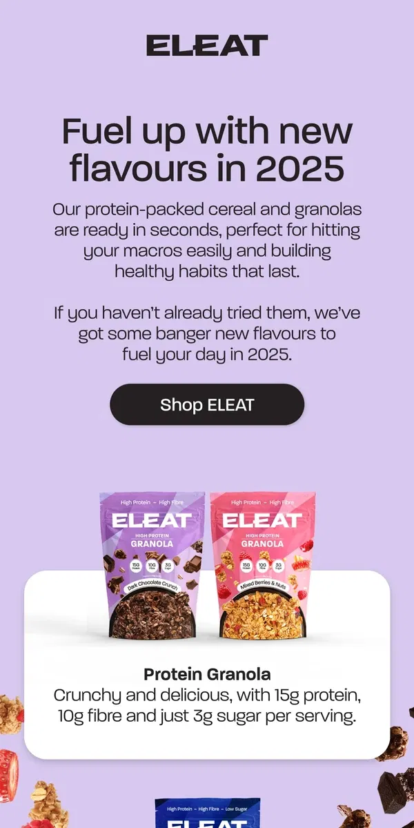 Email from ELEAT. Fuel up with new flavours in 2025