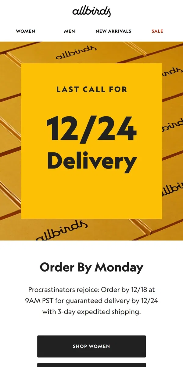 Email from Allbirds. Last Call: Guaranteed Holiday Delivery Ends SOON