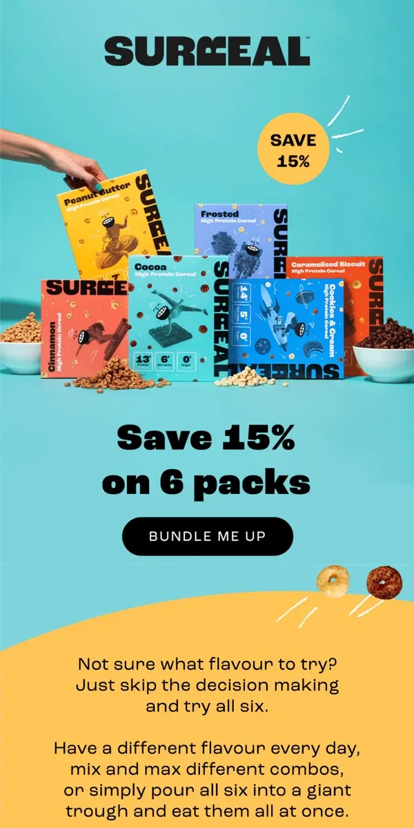 Email from Surreal. Build a box and save 15% 🥣