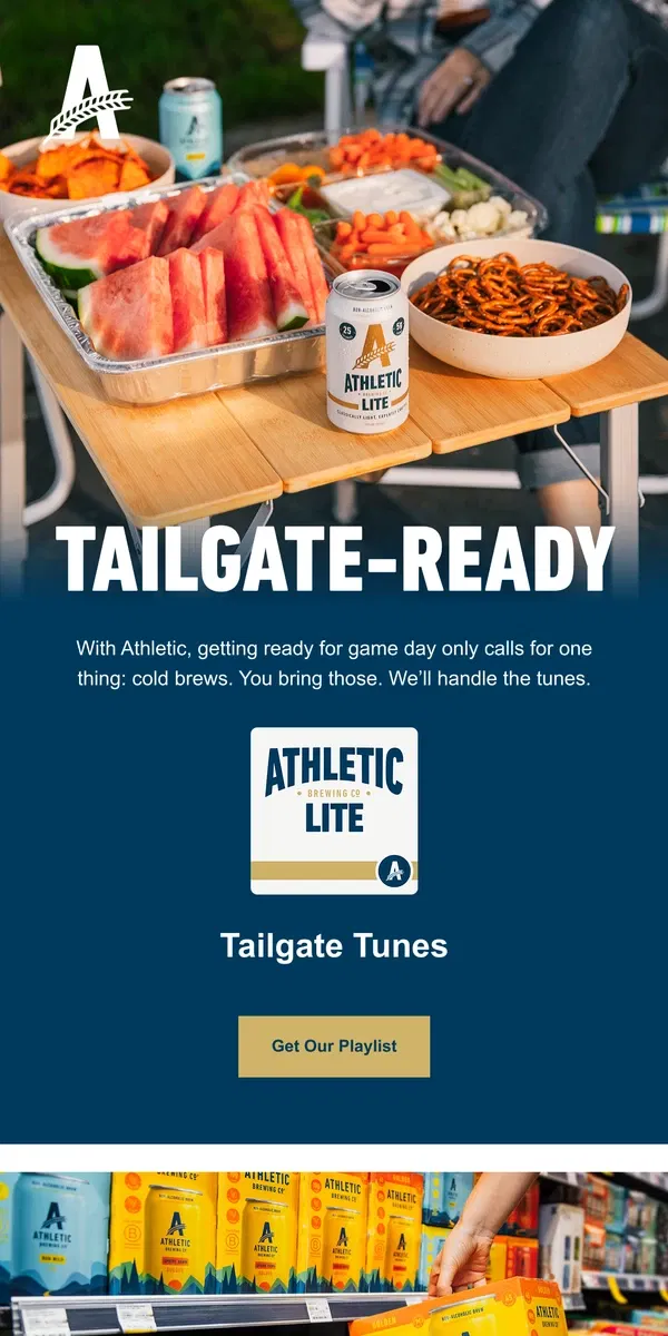 Email from Athletic Brewing Co. Hit Play: Tailgate Tunes 🎧