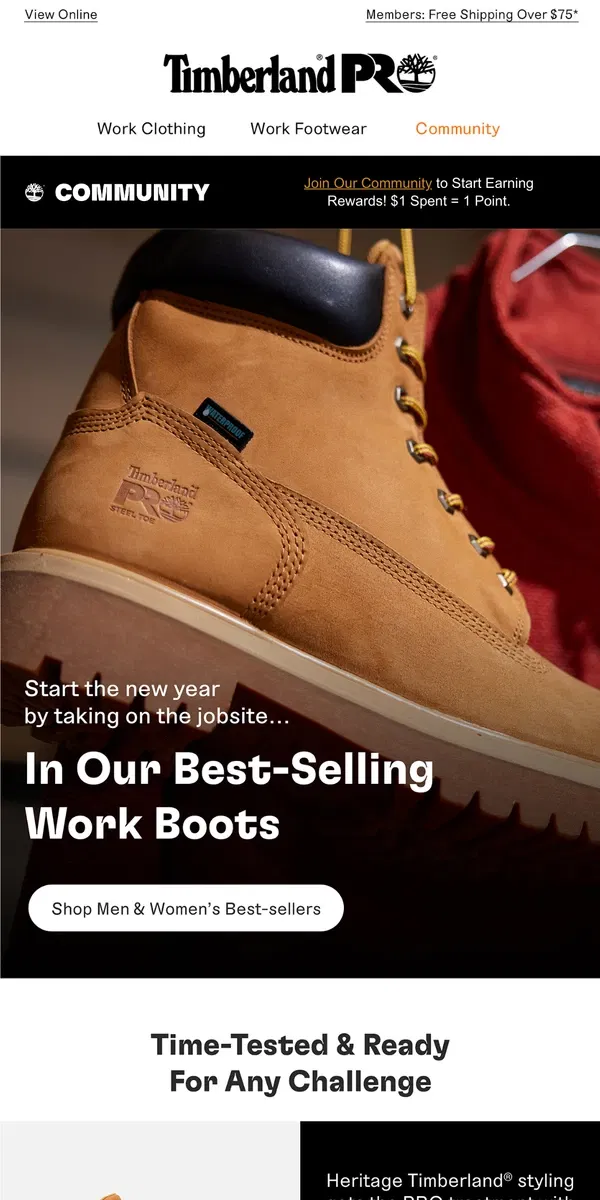 Email from Timberland. Jobsite-Tested, Best-Selling Work Boots.​