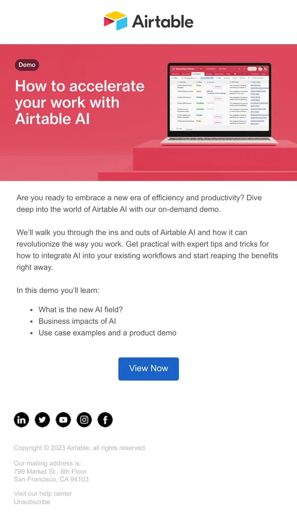 Email from Airtable. [Demo] See Airtable AI in action