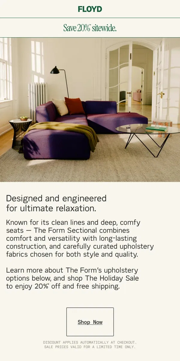 Email from Floyd Home. The Form Sectional