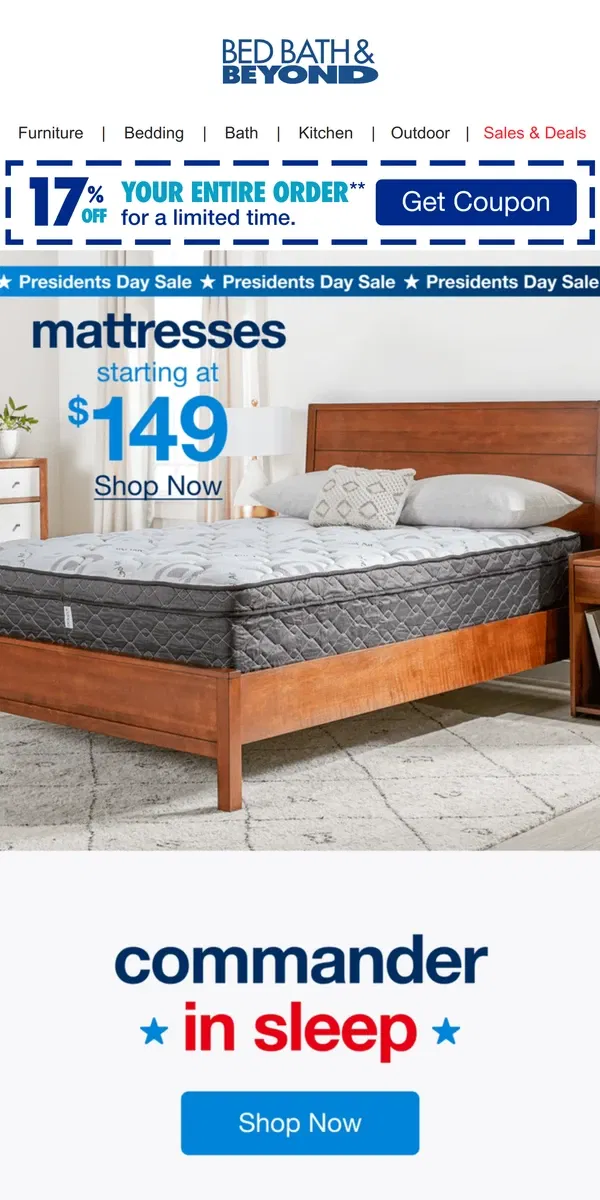 Email from Bed Bath & Beyond. Top Mattress Brands Starting at $149 — Talk About a Dream Come True!