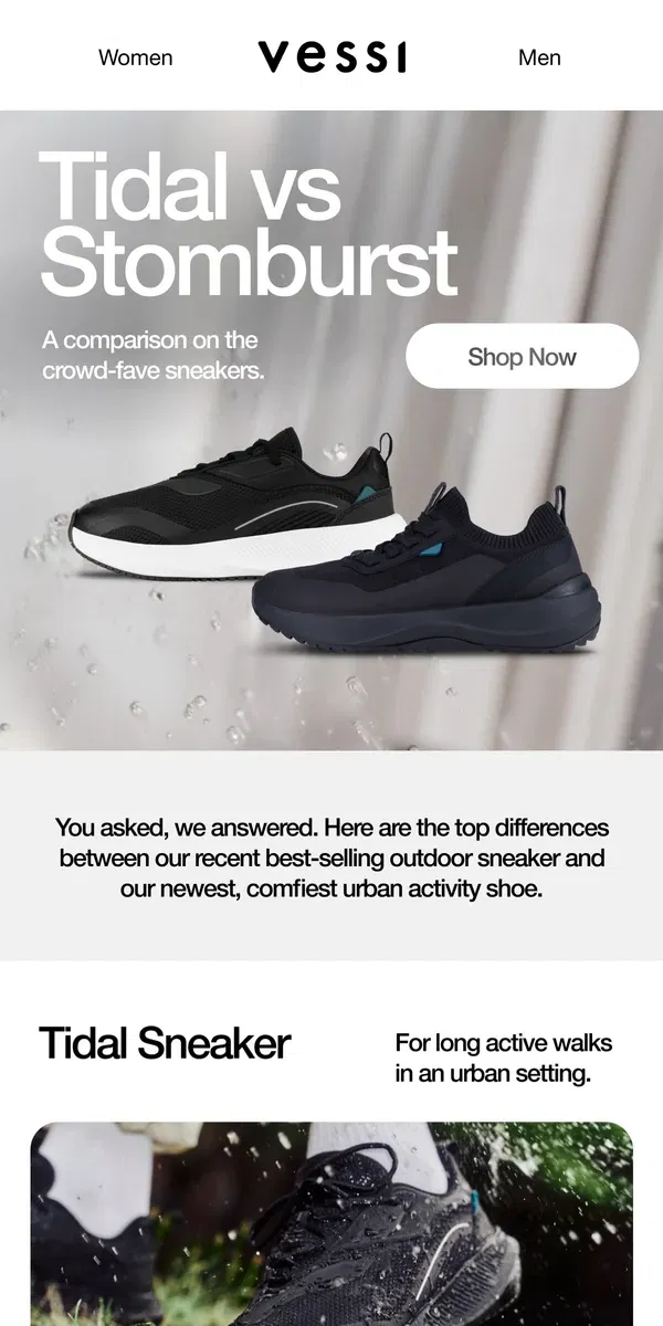 Email from Vessi. Tidal vs Stormburst Sneaker