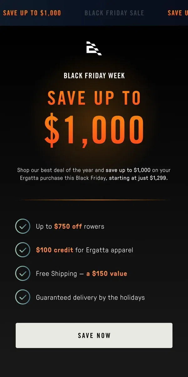 Email from Ergatta. Our Black Friday Sale won't last forever