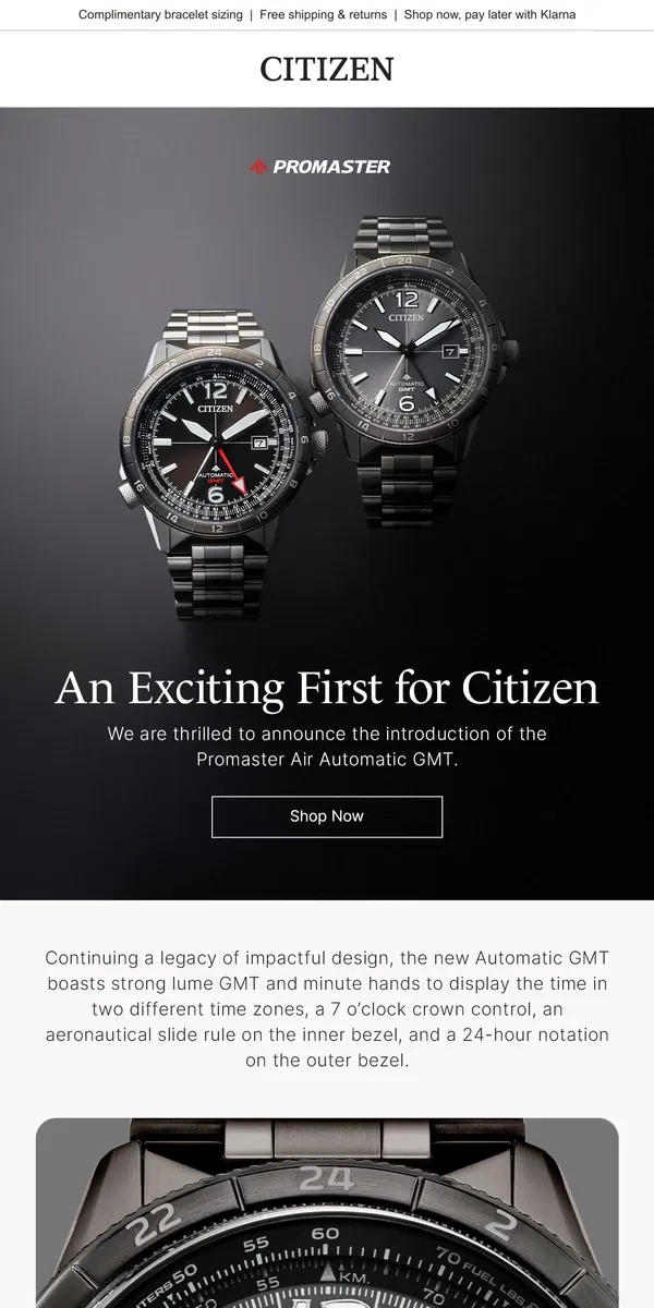 Email from Citizen Watch. Introducing, the First Ever Promaster GMT Automatic