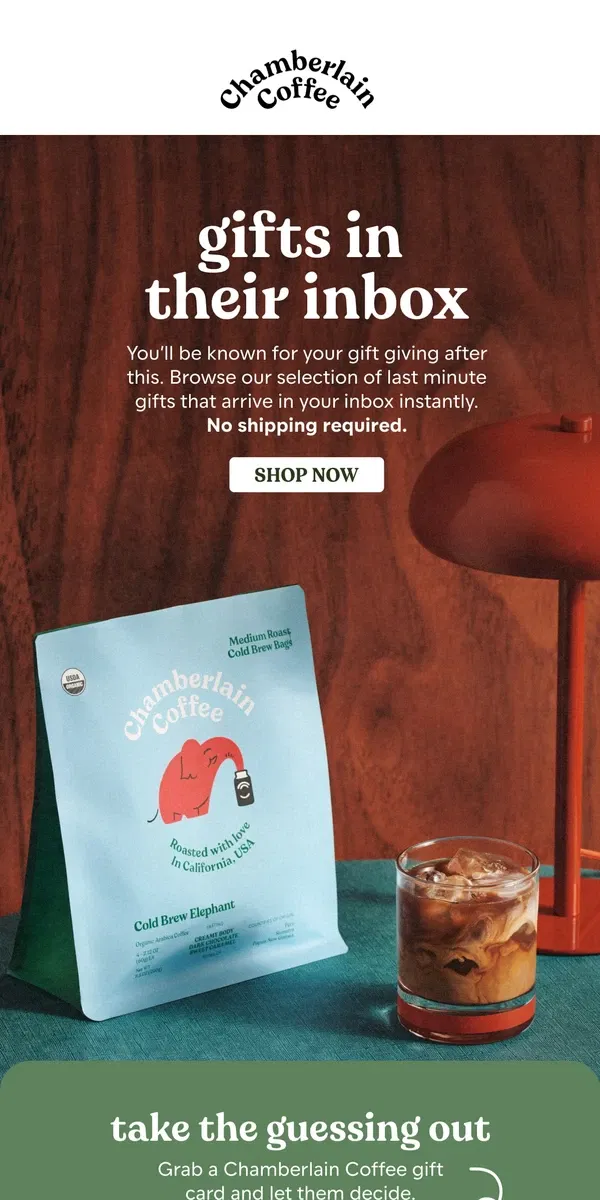 Email from Chamberlain Coffee. shop gift cards!!