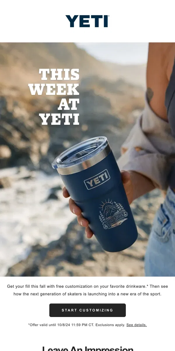 Email from YETI. Free Fall Customization