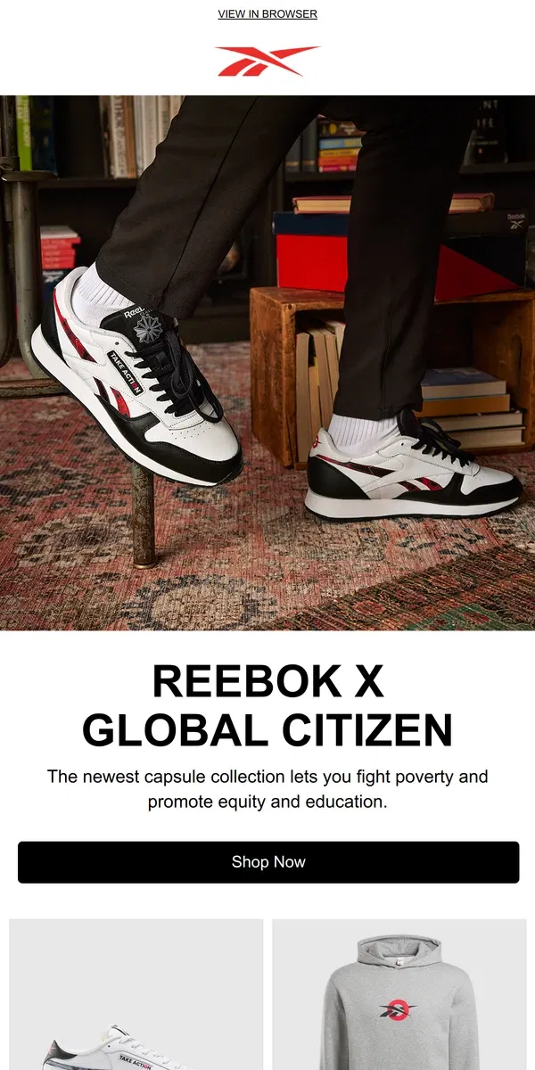 Email from Reebok. Reebok x Global Citizen makes an impact