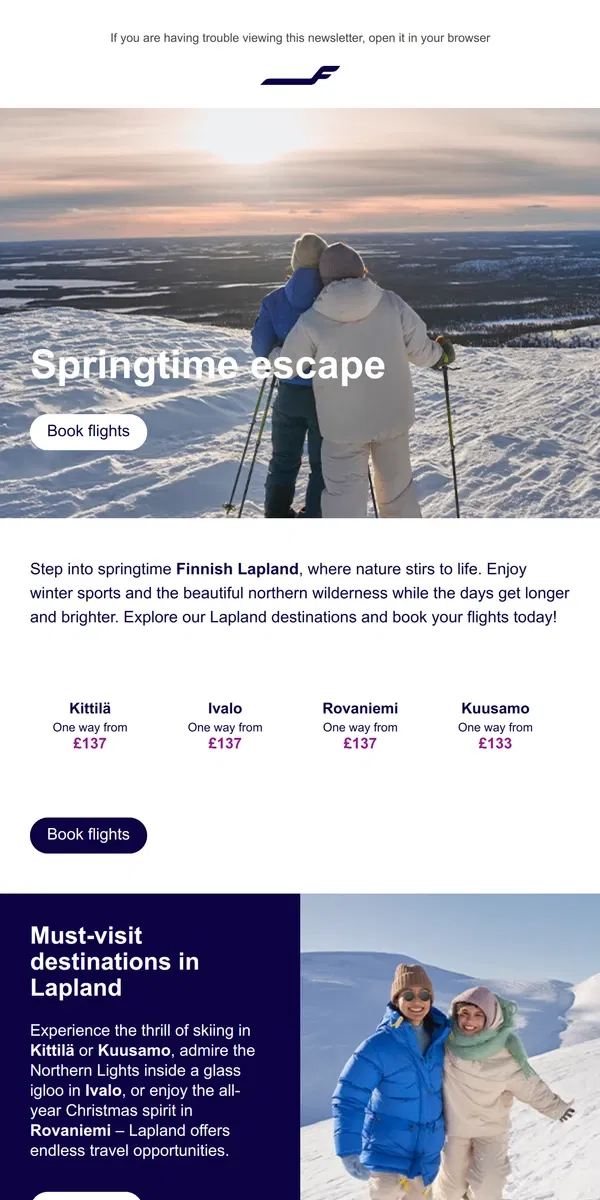 Email from Finnair. Discover the spring charm of Finnish Lapland