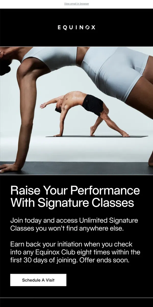 Email from Equinox. Work Towards Rewards. Earn Back Your Initiation.