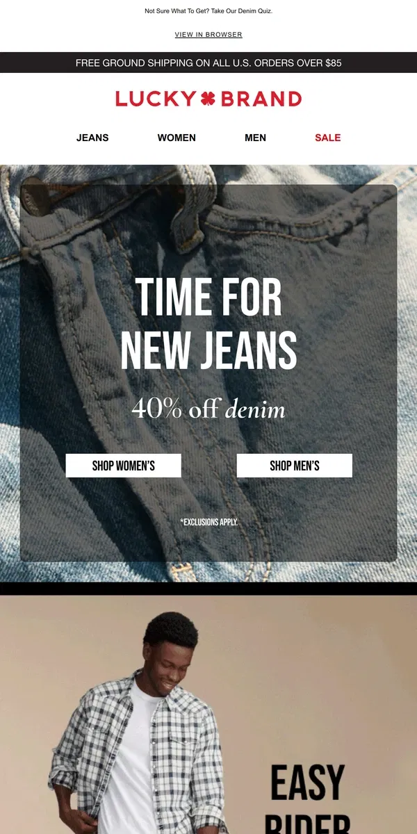 Email from Lucky Brand. 👖 40% Off! Your Favorite Jeans Are On Sale