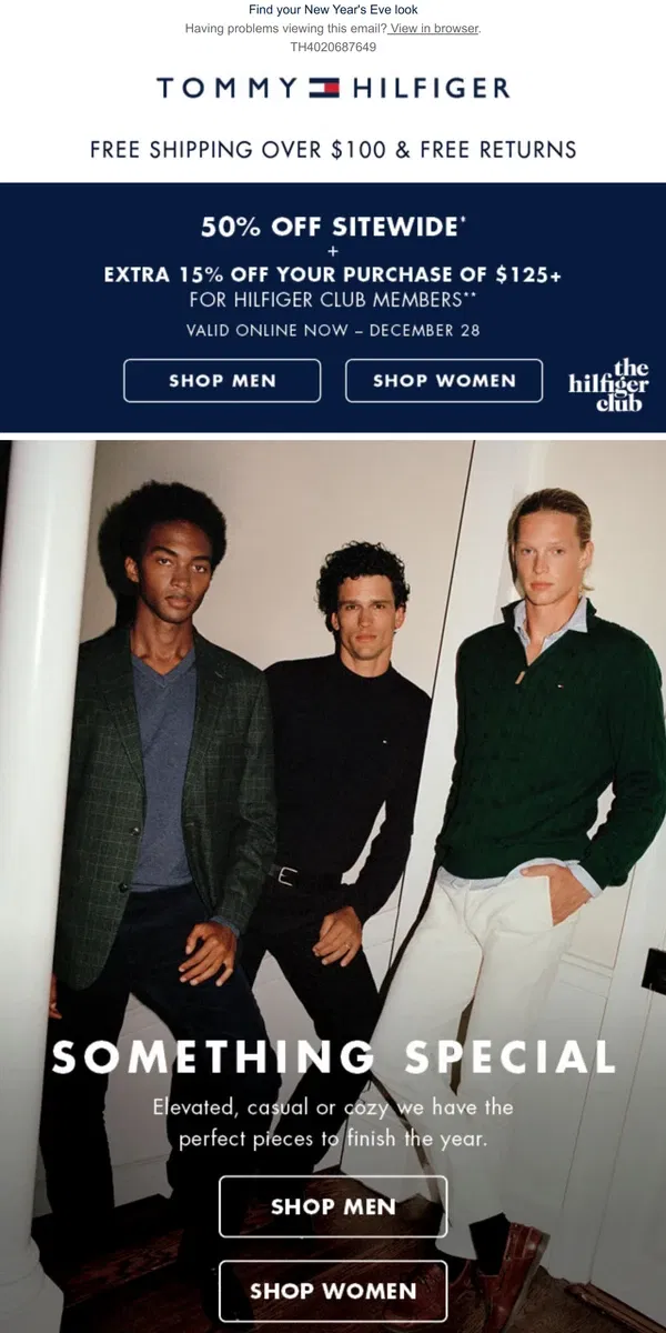 Email from Tommy Hilfiger. Now it's time to shop for you... (50% off sitewide still going strong)