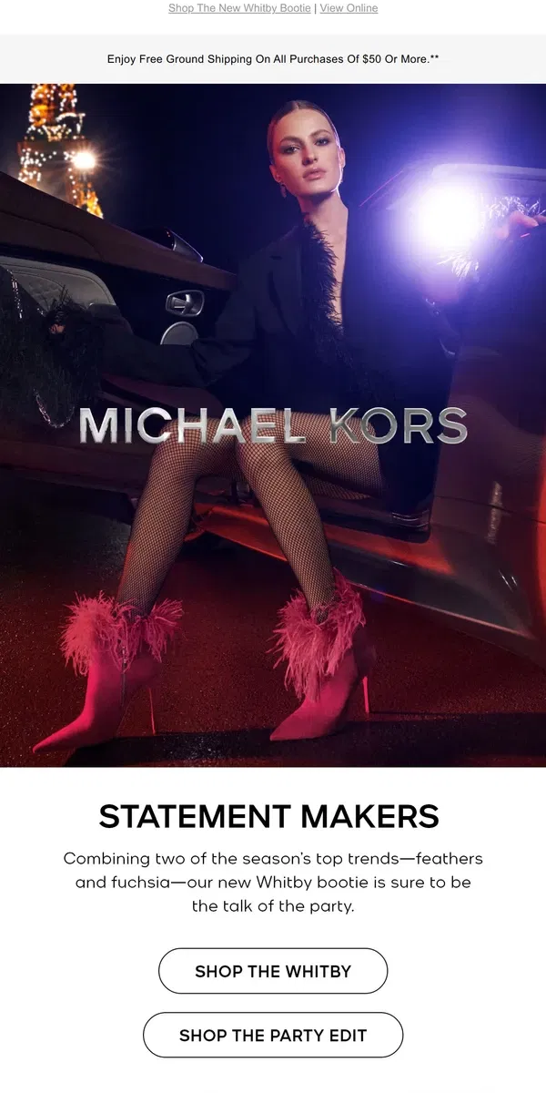 Email from Michael Kors. Festive, Feathered And Fuchsia