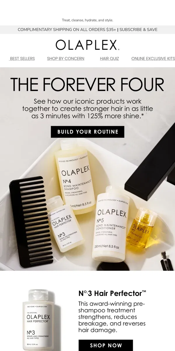 Email from OLAPLEX. The 4 Building Blocks of Your Healthy Hair Routine