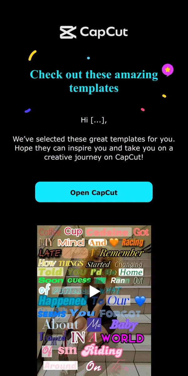 Email from CapCut. Your own creative studio at CapCut