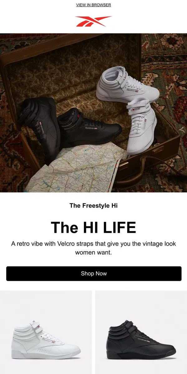 Email from Reebok. Find your Freestyle Hi style