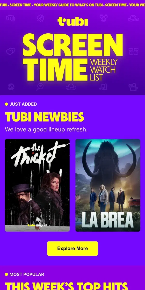 Email from Tubi. SCREEN TIME is having a moment and we love it