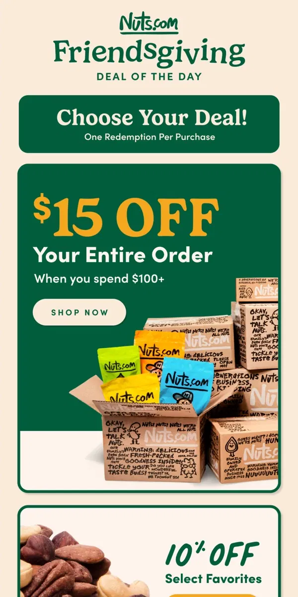 Email from Nuts.com. Enjoy $15 OFF ❤️ 