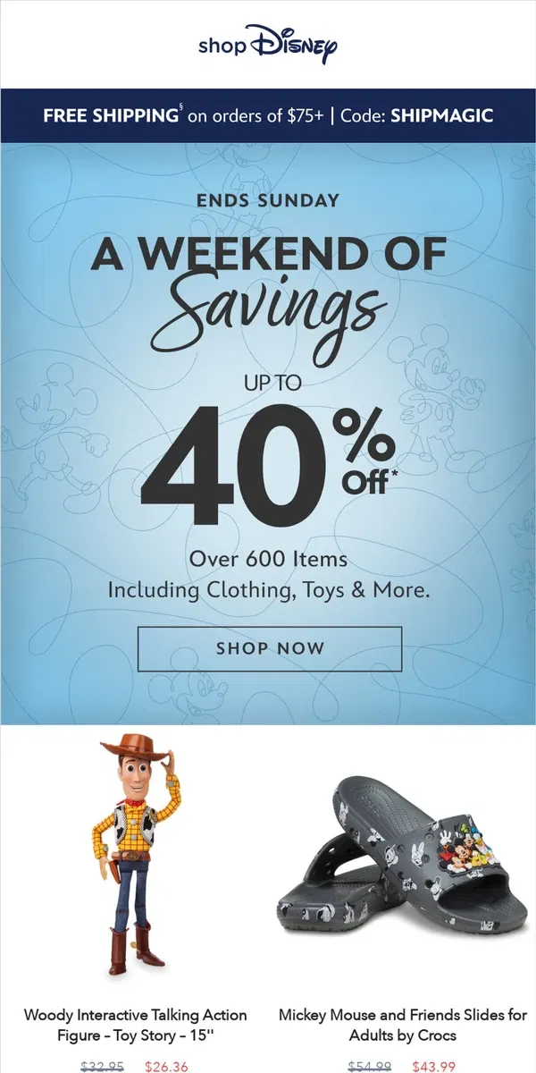 Email from shopDisney. Ends Sunday! Save up to 40%