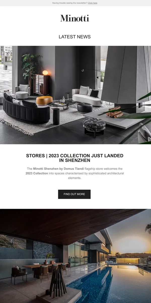 Email from MINOTTI. LATEST NEWS