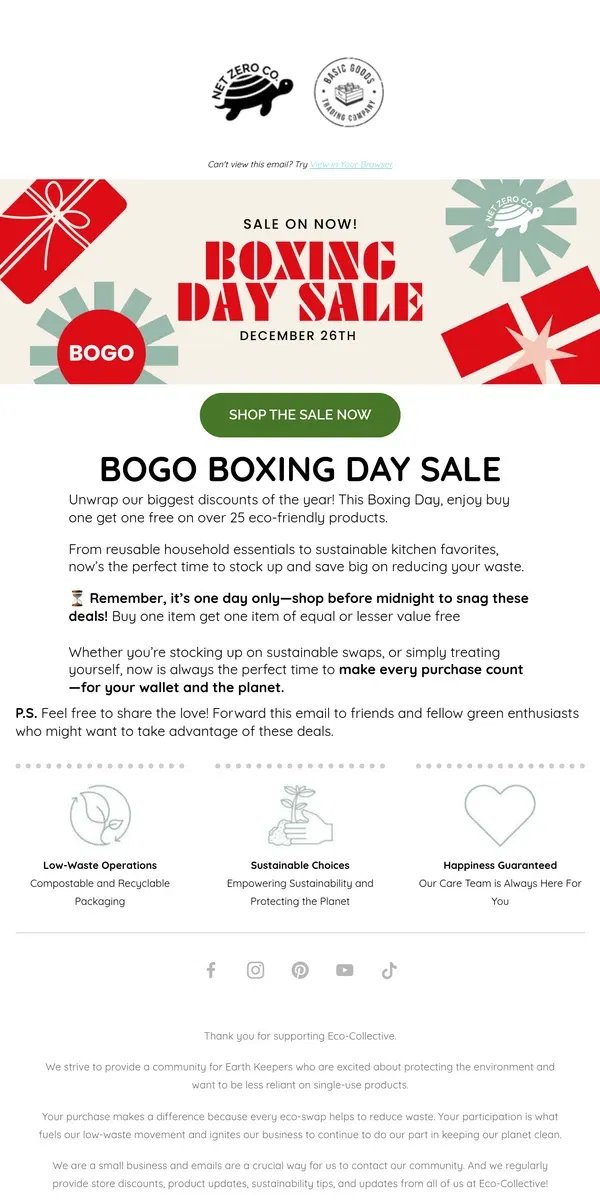 Email from Net Zero Co.. 🎁 Boxing Day BOGO Blowout🌱