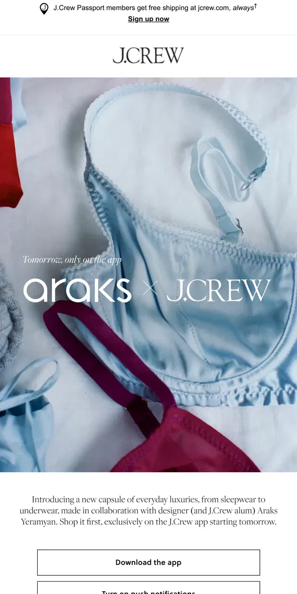 Email from J.Crew. J.Crew Passport exclusive: Araks X J.Crew