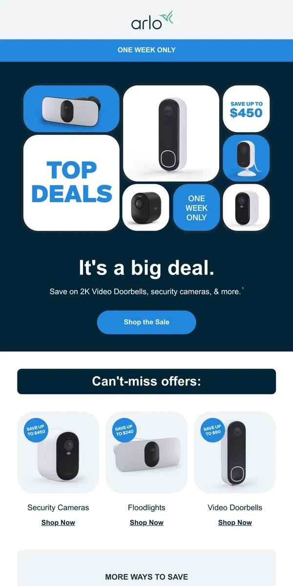 Email from Arlo. Top Deals: Save big on security cameras & more.