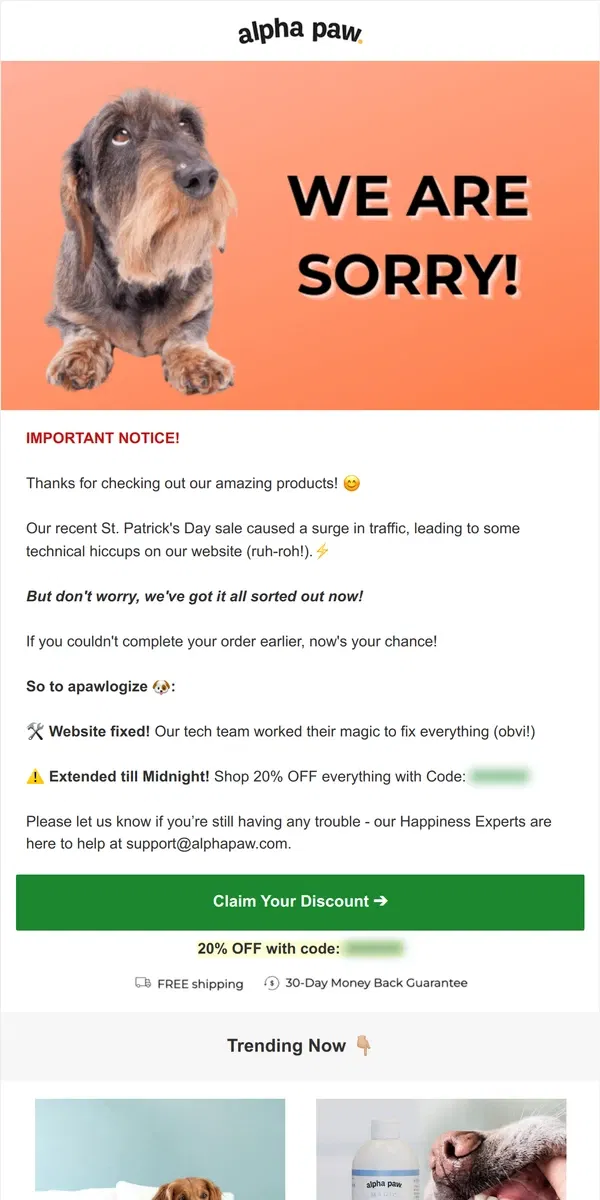 Email from Alpha Paw. 🐶 OOPS...Sorry, Pet Parents!