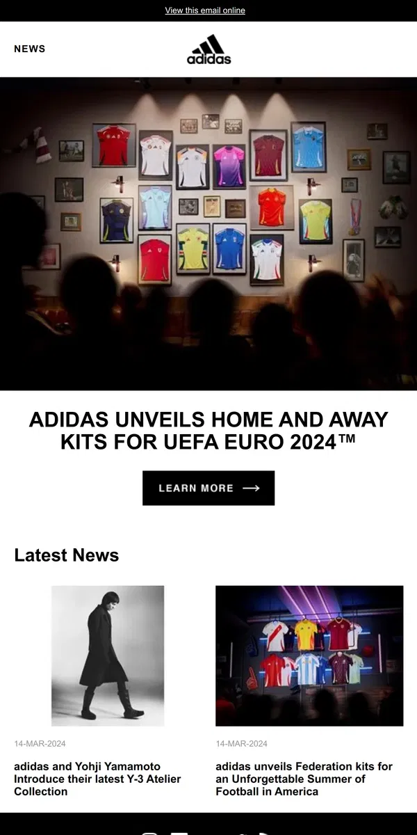 Email from Adidas. adidas unveils home and away kits for UEFA Euro 2024™