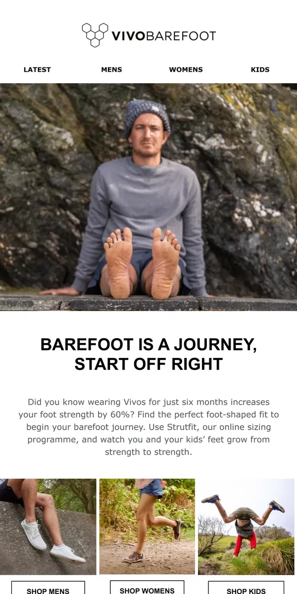 Email from Vivobarefoot. Tips for a no-stress first buy