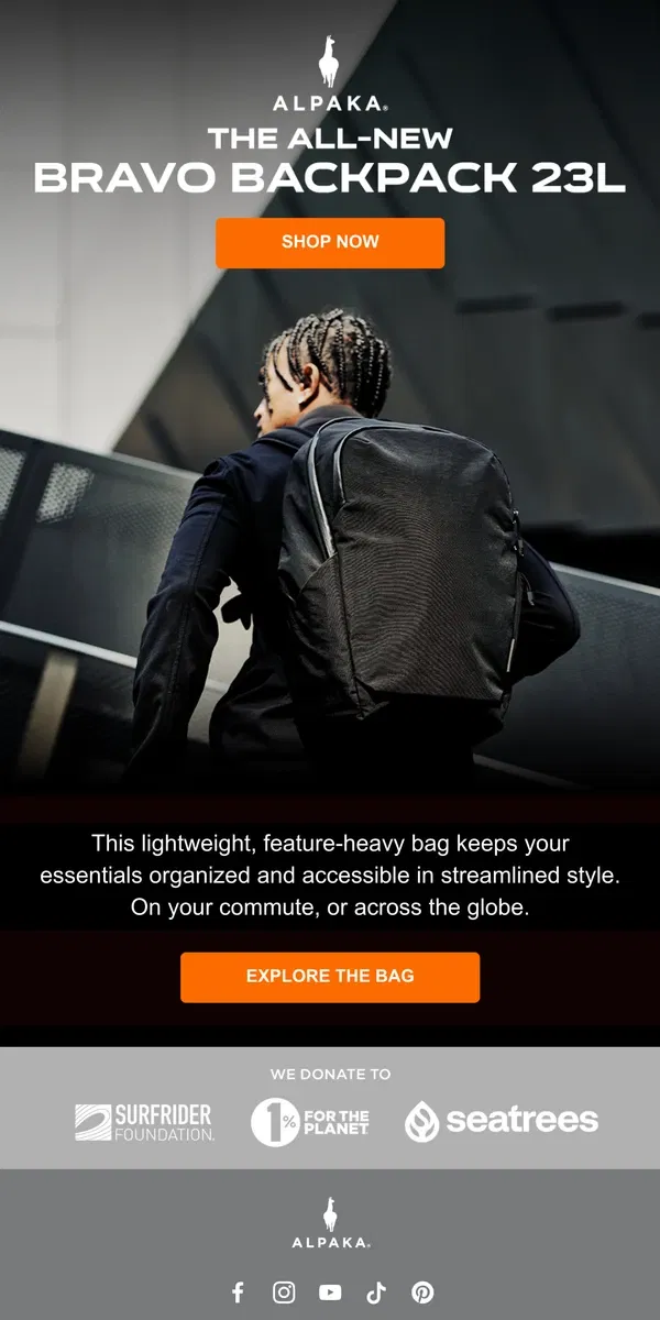 Email from ALPAKA. Meet the new BRAVO BACKPACK 🎒